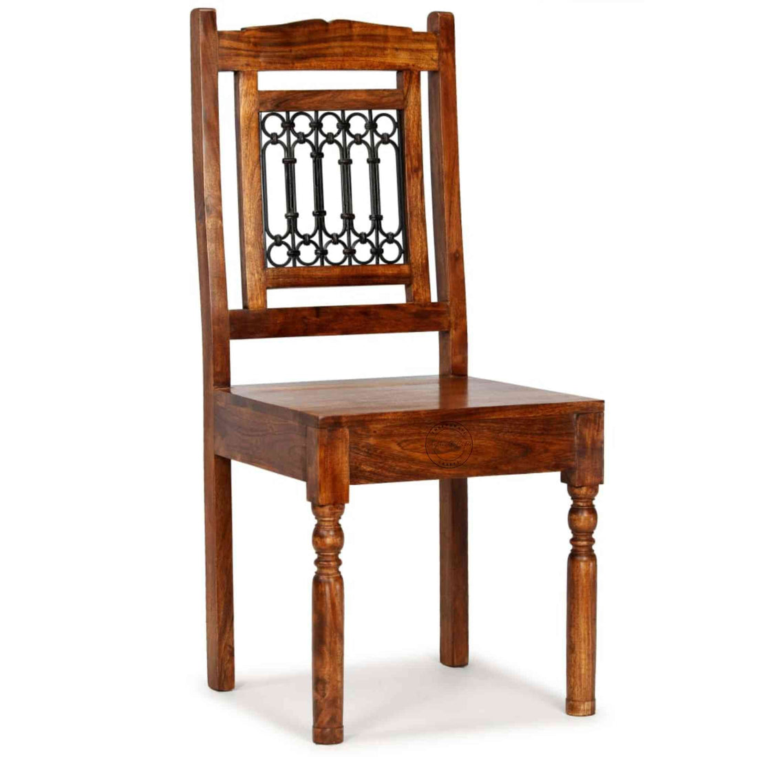 Vintage design handcrafted iron jali chair in honey finish for home and office space