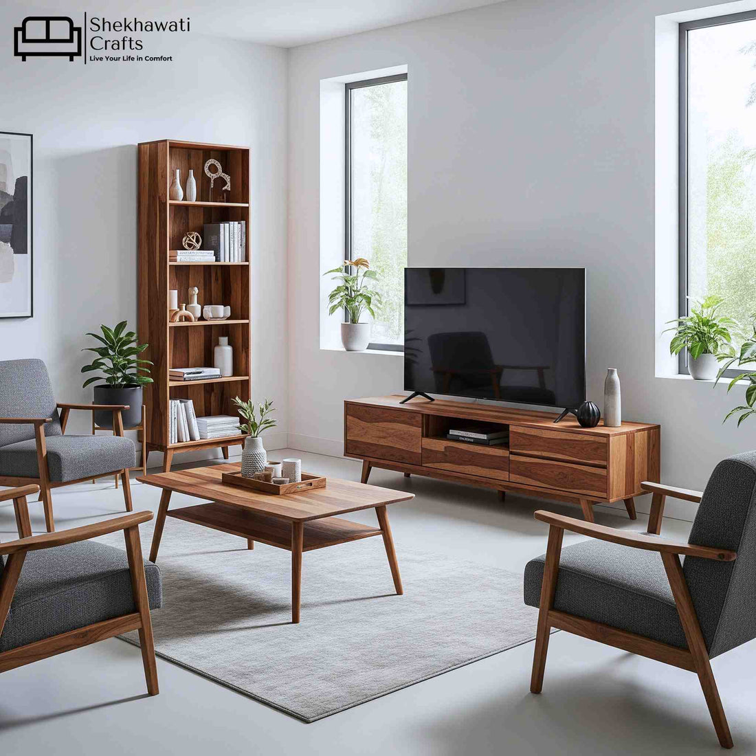 modern design sheesham furniture in living room