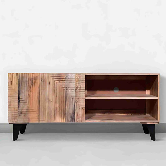 Anglo TV Cabinet is handcrafted with mango wood with 2 doors and a detachable shelf.