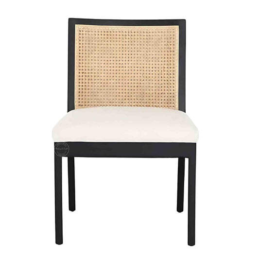 handcrafted Anvi Chair is made with sheesham wood and ratan cane design backrest.