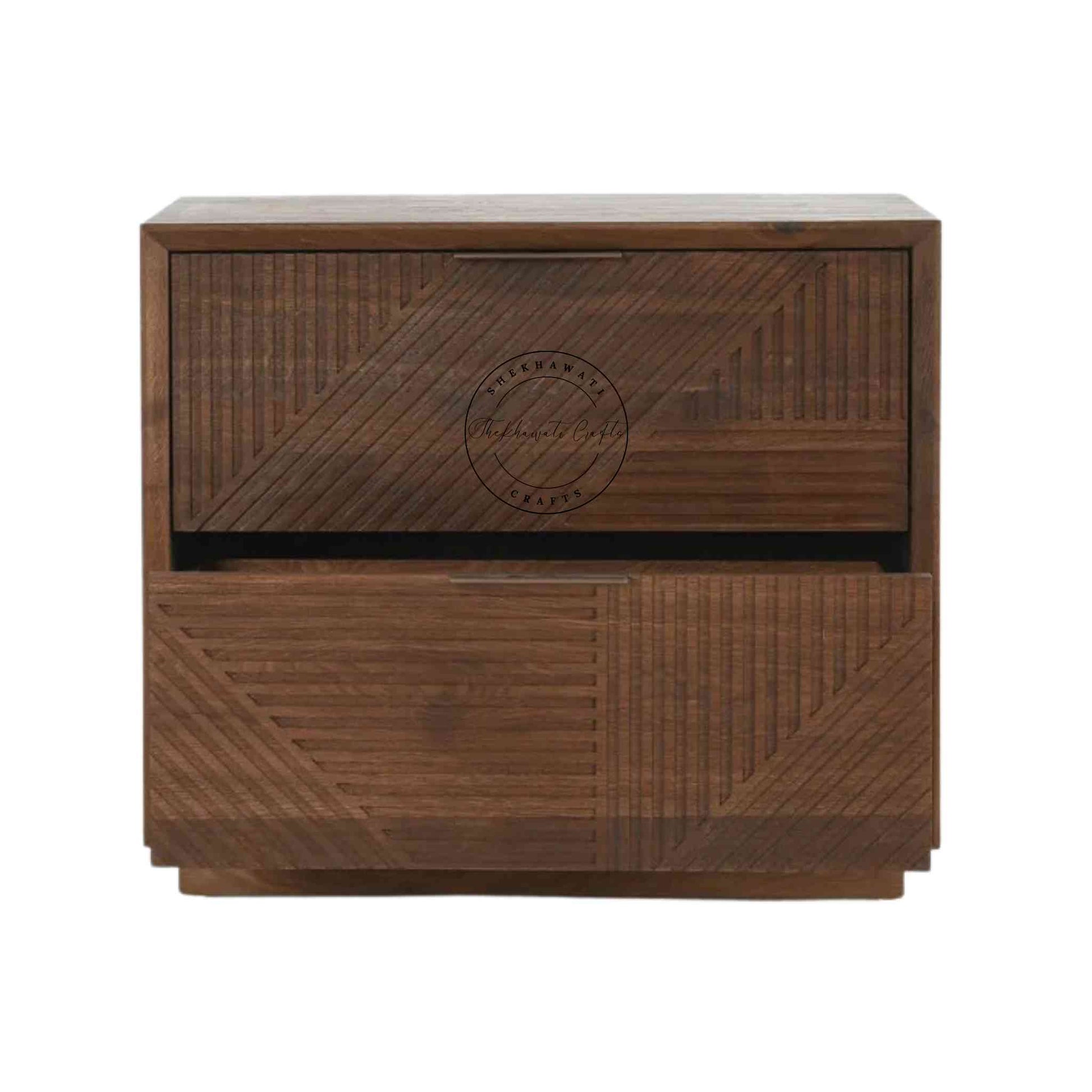 Arisa Bedside handcrafted with solid sheesham wood and light walnut finish.