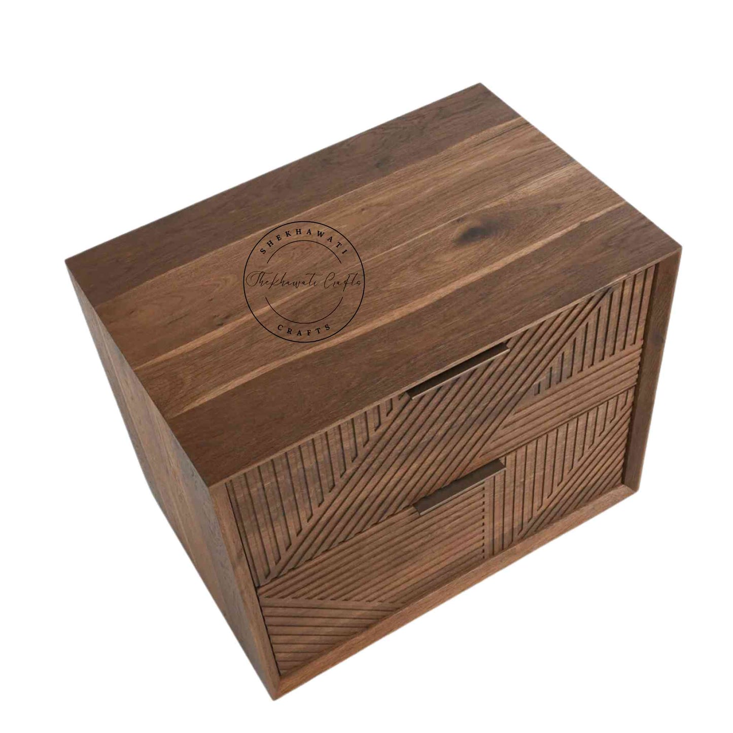 Arisa Bedside handcrafted with solid sheesham wood and light walnut finish.