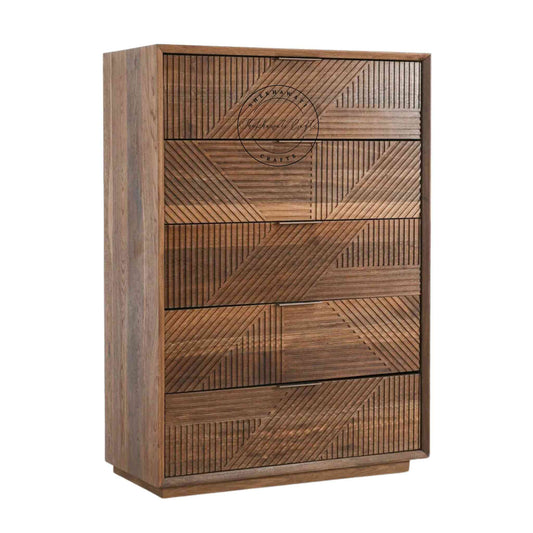 Handcrafted Arisa Chest with 5 Drawers made from sheesham wood, ideal for home and office furniture.