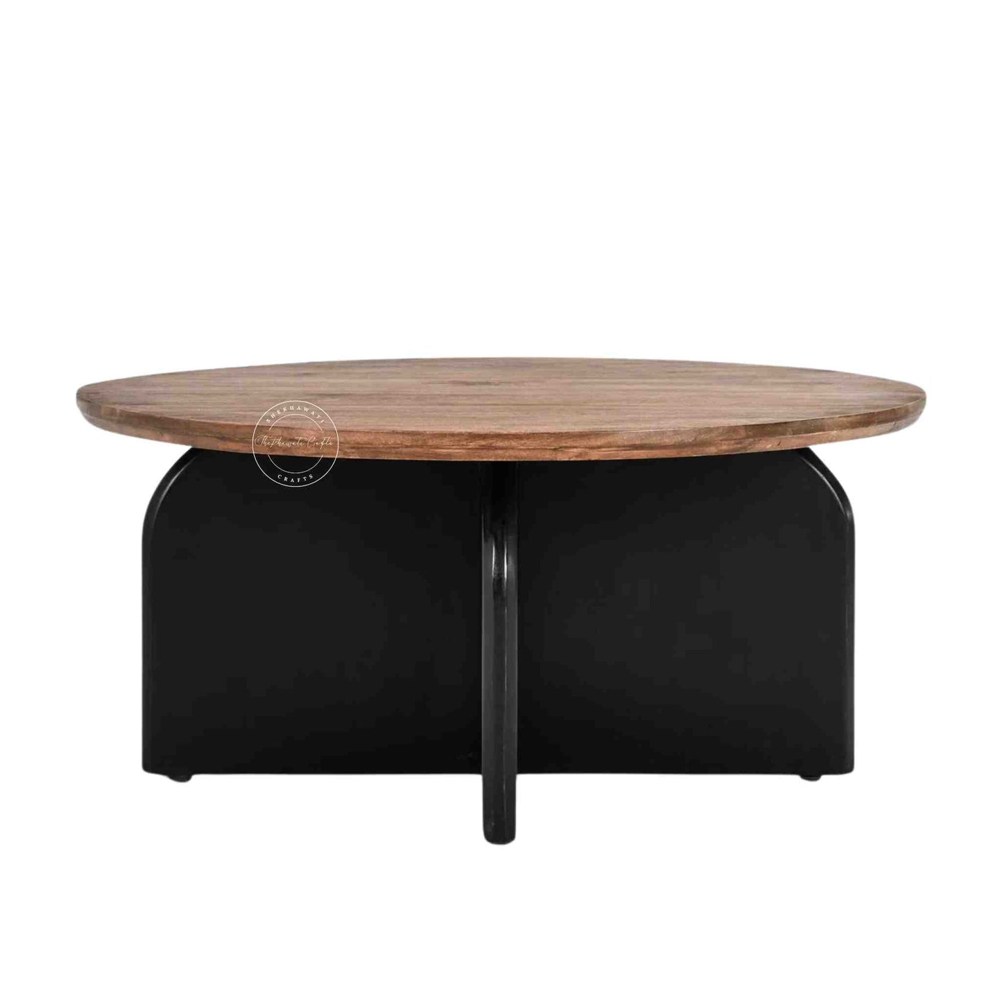 handmade Arlo Mango Wood Round Coffee Table with dual tone finish