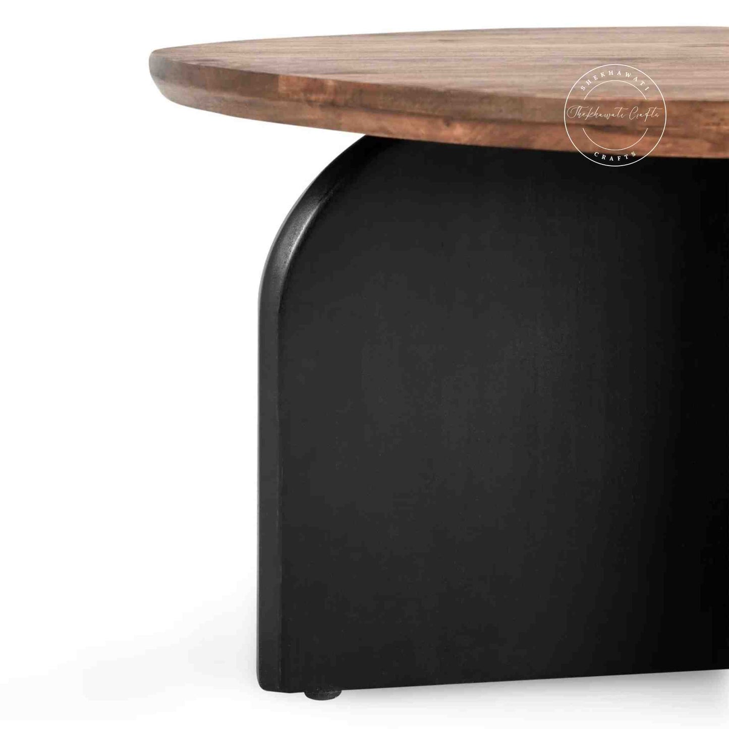 handmade Arlo Mango Wood Round Coffee Table with dual tone finish