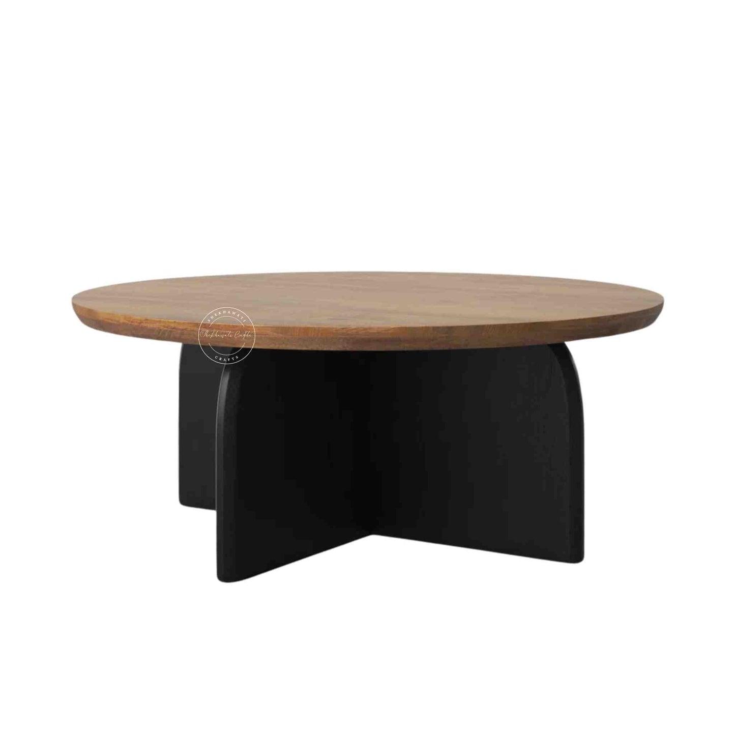 handmade Arlo Mango Wood Round Coffee Table with dual tone finish