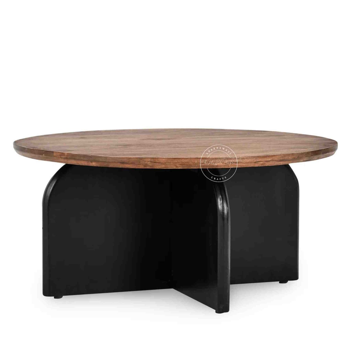 handmade Arlo Mango Wood Round Coffee Table with dual tone finish
