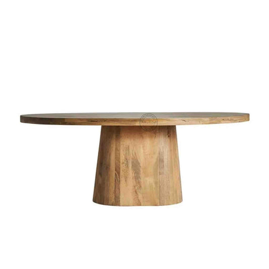 atlas dining table is handcrafted with mango wood and its oval shape design gives it a luxurious touch