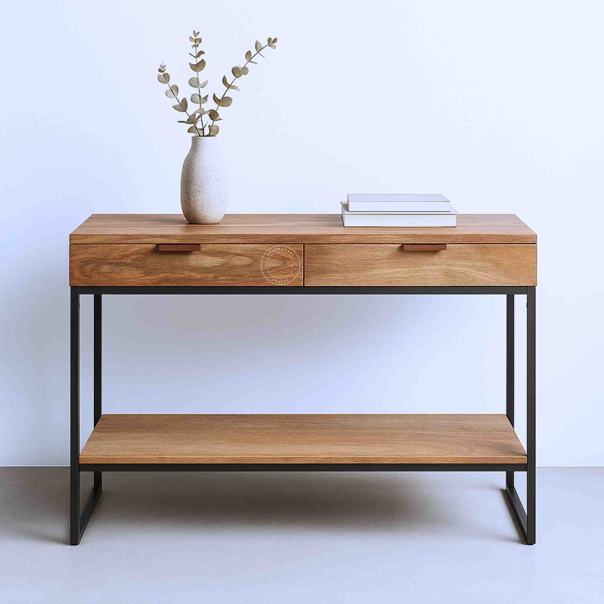 Handmade Augusta mango wood console table with 2 drawers and metal frame