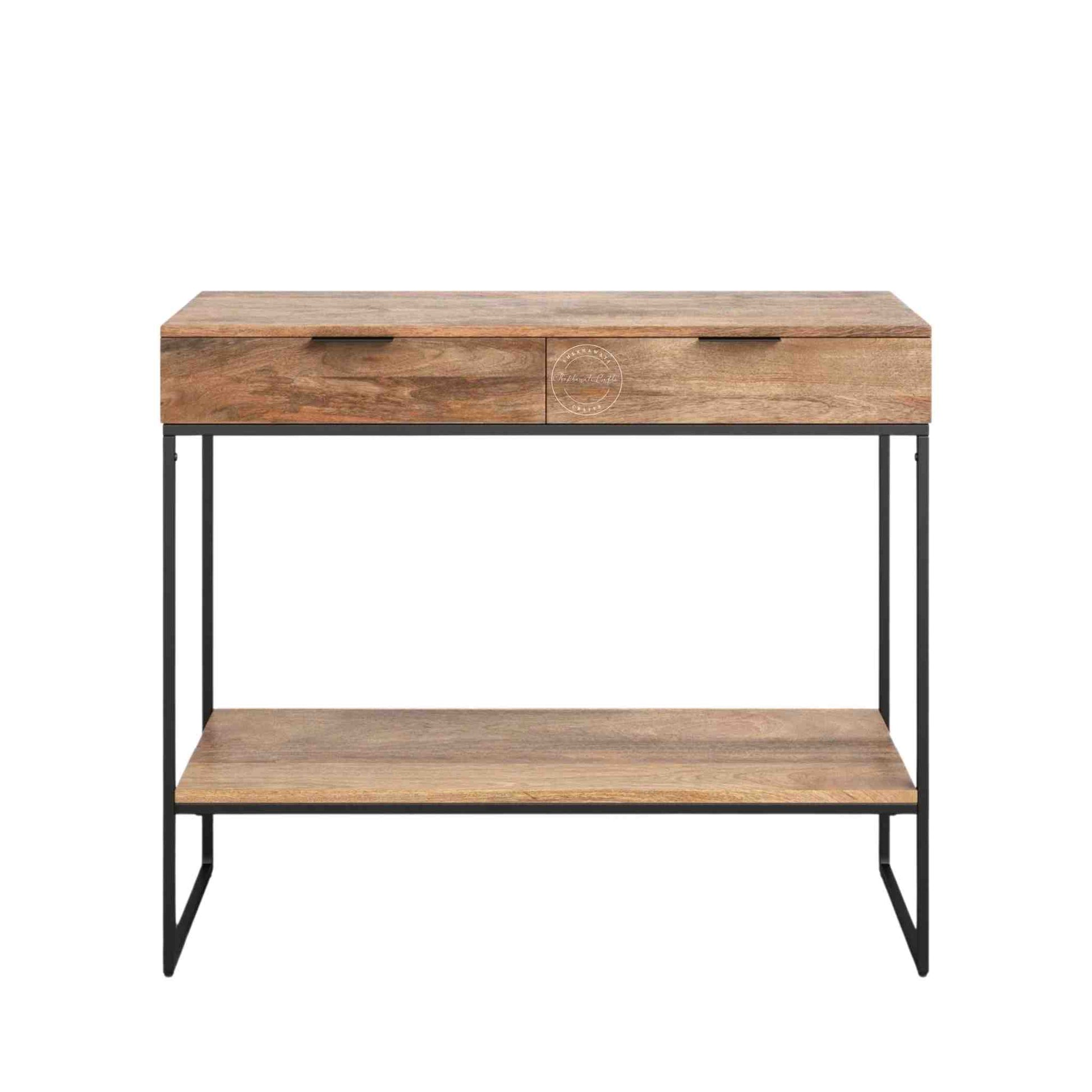 Handmade Augusta mango wood console table with 2 drawers and metal frame