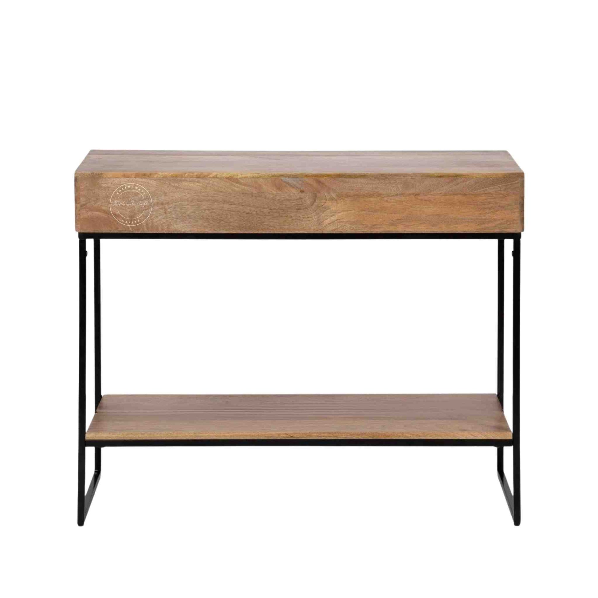 Handmade Augusta mango wood console table with 2 drawers and metal frame