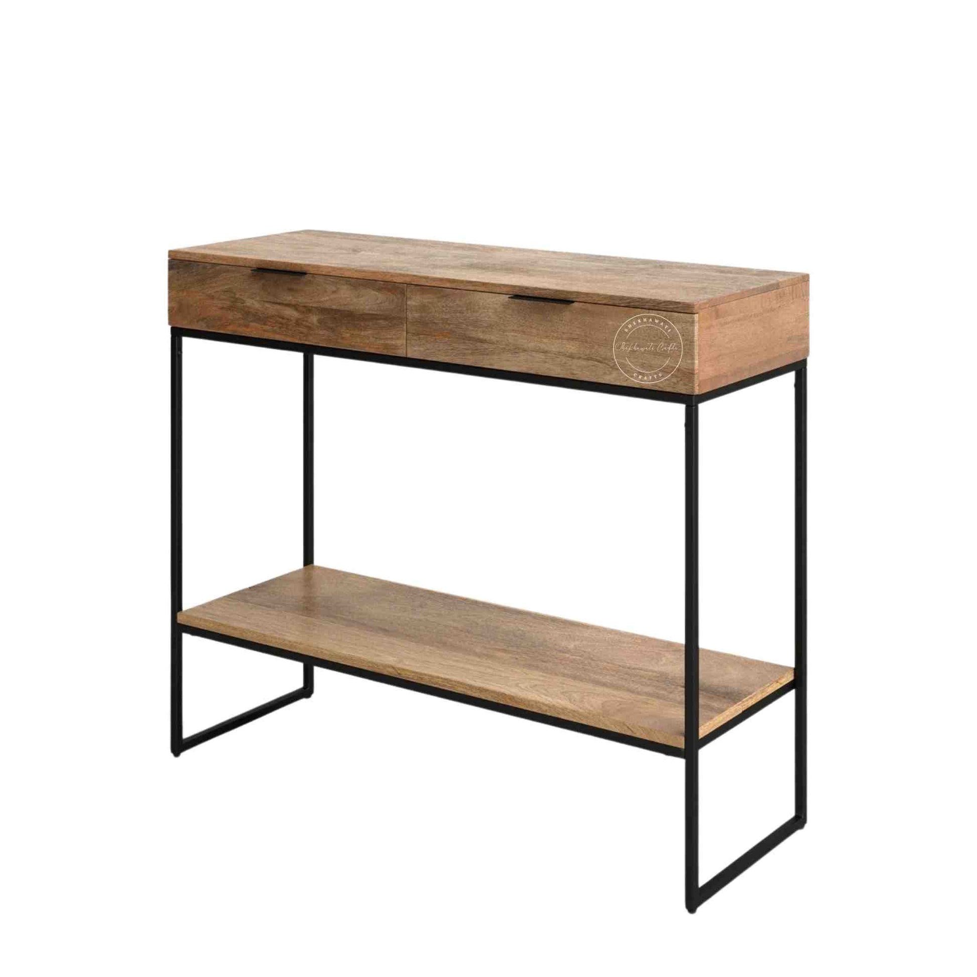 Handmade Augusta mango wood console table with 2 drawers and metal frame