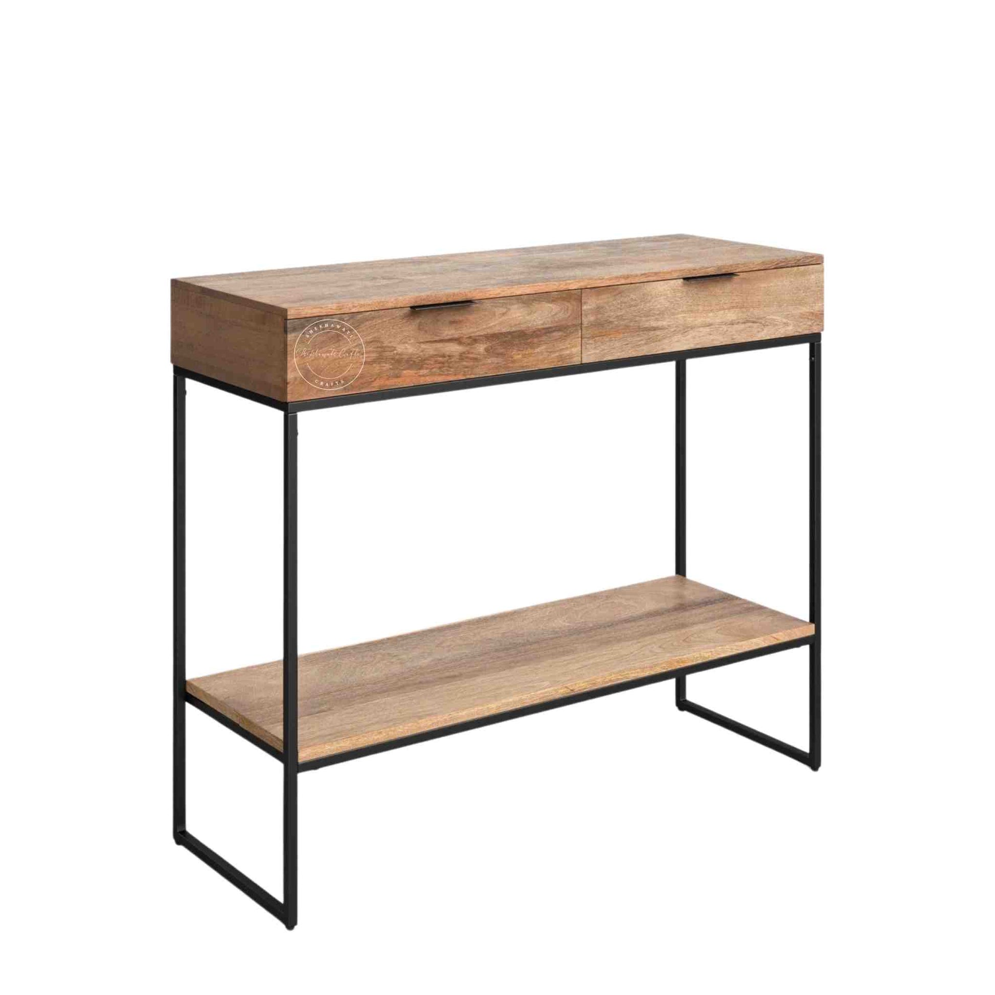 Handmade Augusta mango wood console table with 2 drawers and metal frame