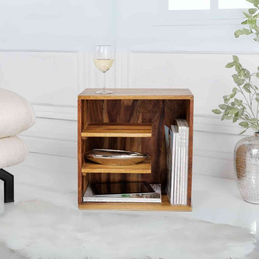 The Aurora end table, crafted from Sheesham wood, is ideal for home and office furniture.