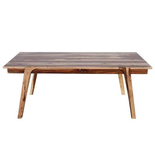 Ava sheesham wood dining table with detachable legs and a natural finish.