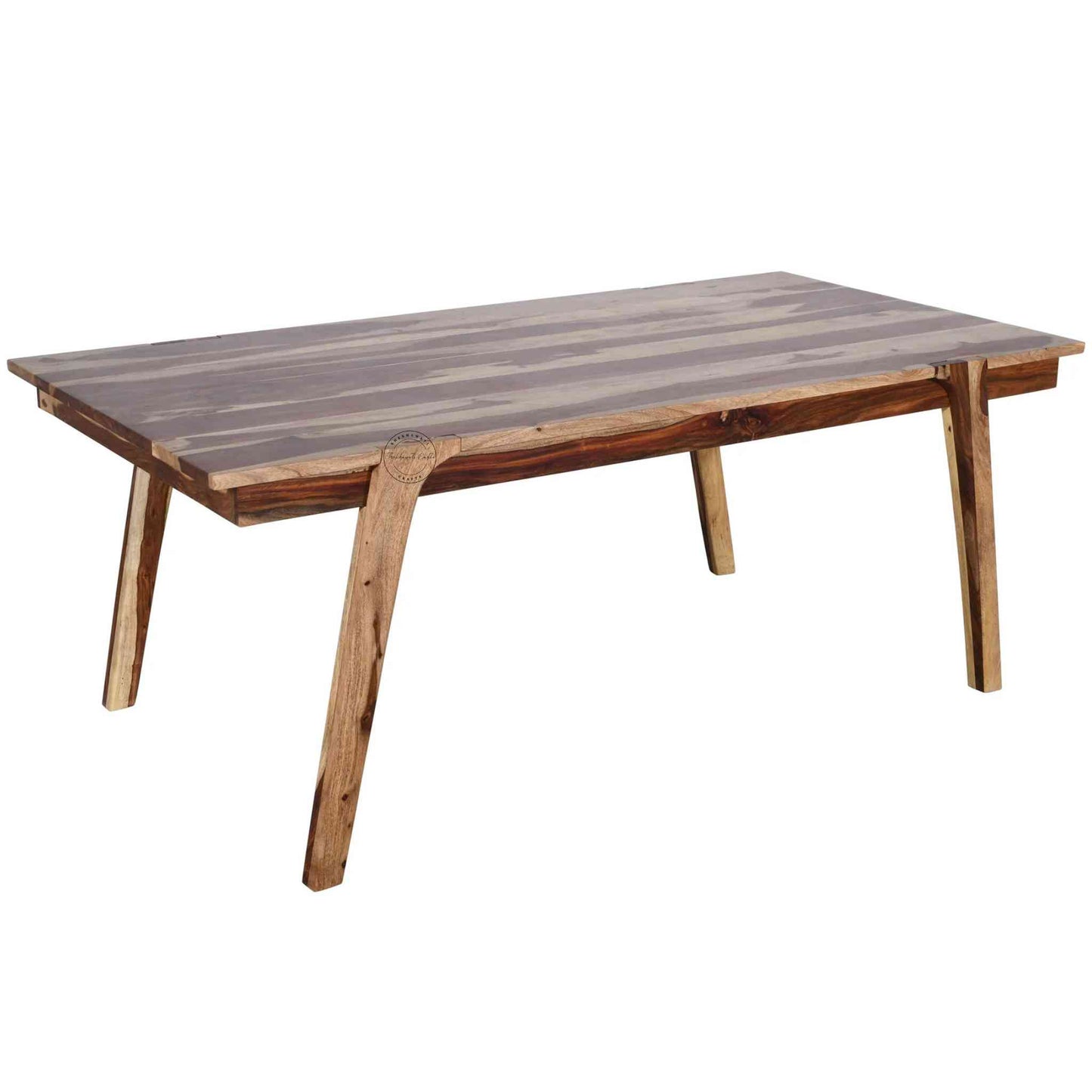 Ava sheesham wood dining table with detachable legs and a natural finish.