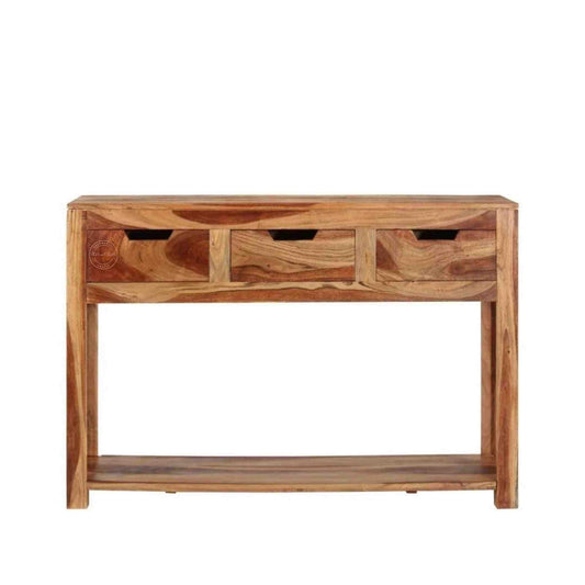 Handcrafted Ayaan sheesham wood console table with 3 drawers and bottom shelf