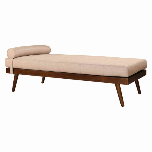 handcrafted Bari Daybed Sofa made from Sheesham wood with a walnut finish, jute fabric and extra comfort cushion.