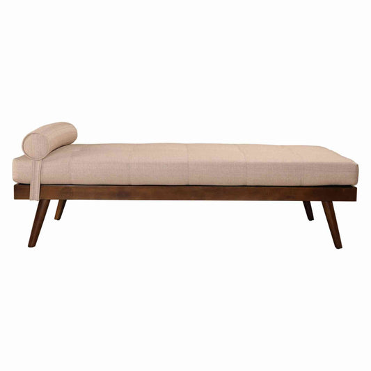 handcrafted Bari Daybed Sofa made from Sheesham wood with a walnut finish, jute fabric and extra comfort cushion.