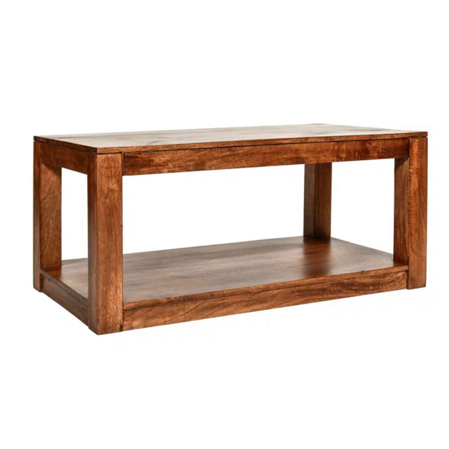 Bruno Center Table, Sheesham wood, honey finish, modern furniture, durable design, bottom storage shelf