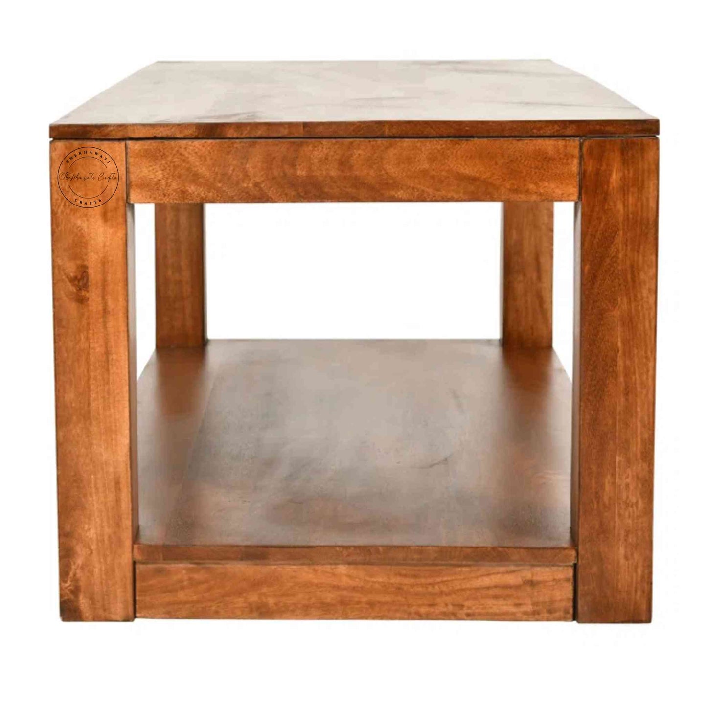 Bruno Center Table, Sheesham wood, honey finish, modern furniture, durable design, bottom storage shelf