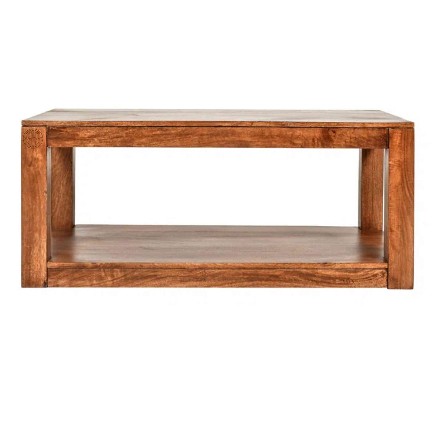 Bruno Center Table, Sheesham wood, honey finish, modern furniture, durable design, bottom storage shelf