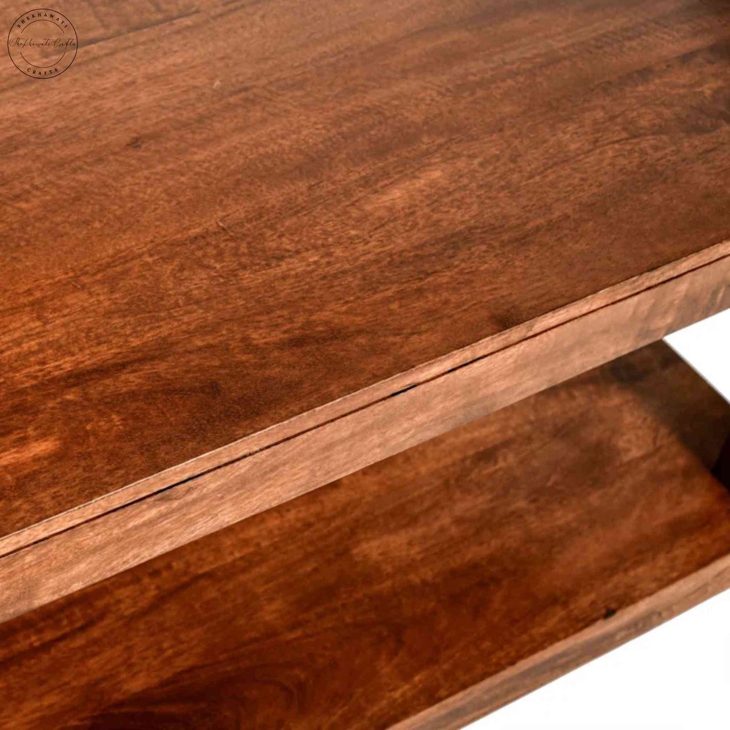 Bruno Center Table, Sheesham wood, honey finish, modern furniture, durable design, bottom storage shelf
