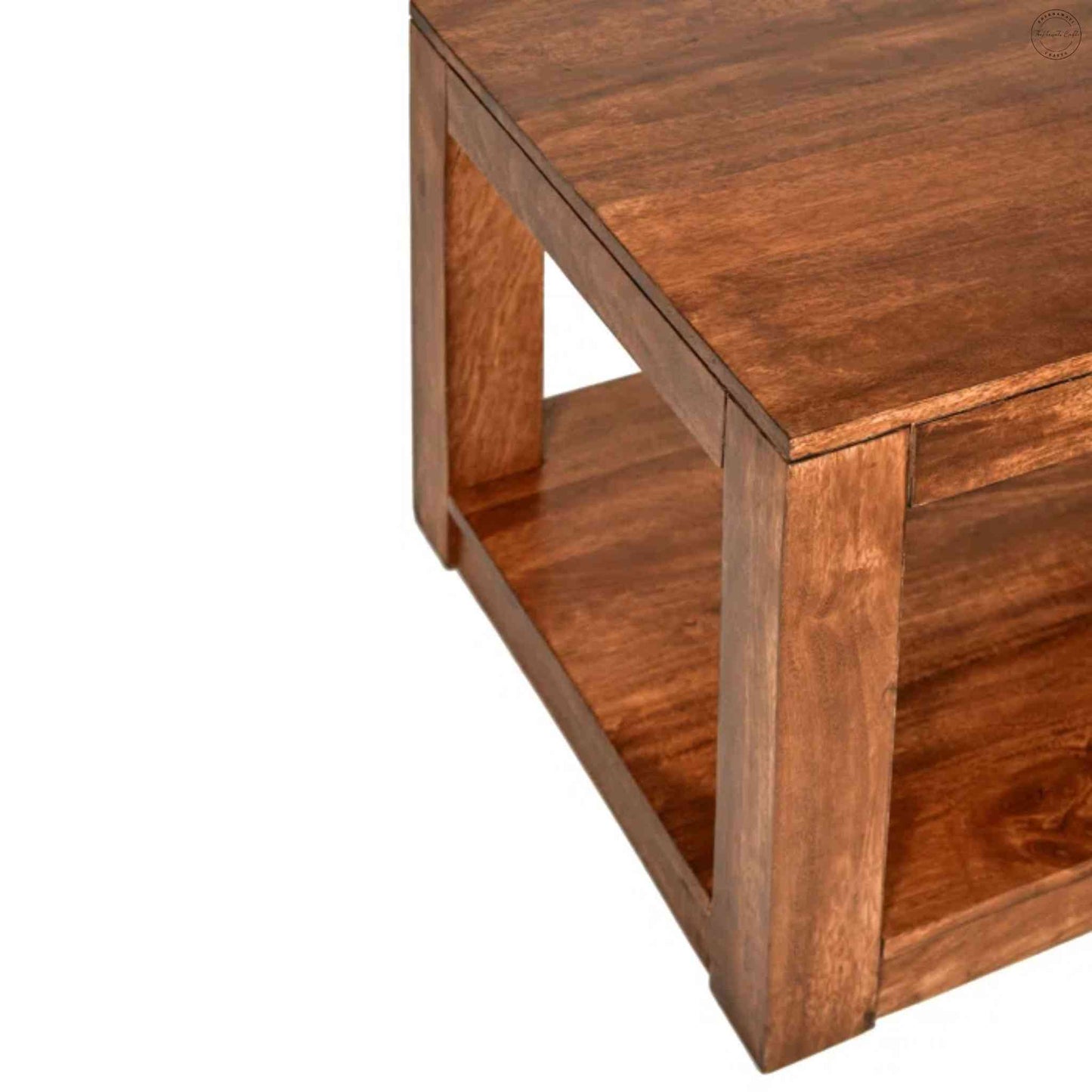 Bruno Center Table, Sheesham wood, honey finish, modern furniture, durable design, bottom storage shelf