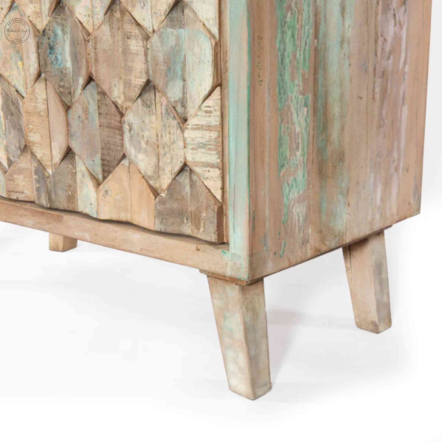 Butterfly Bookshelve handcrafted with mango wood, 3-section bookshelf with 2 doors.