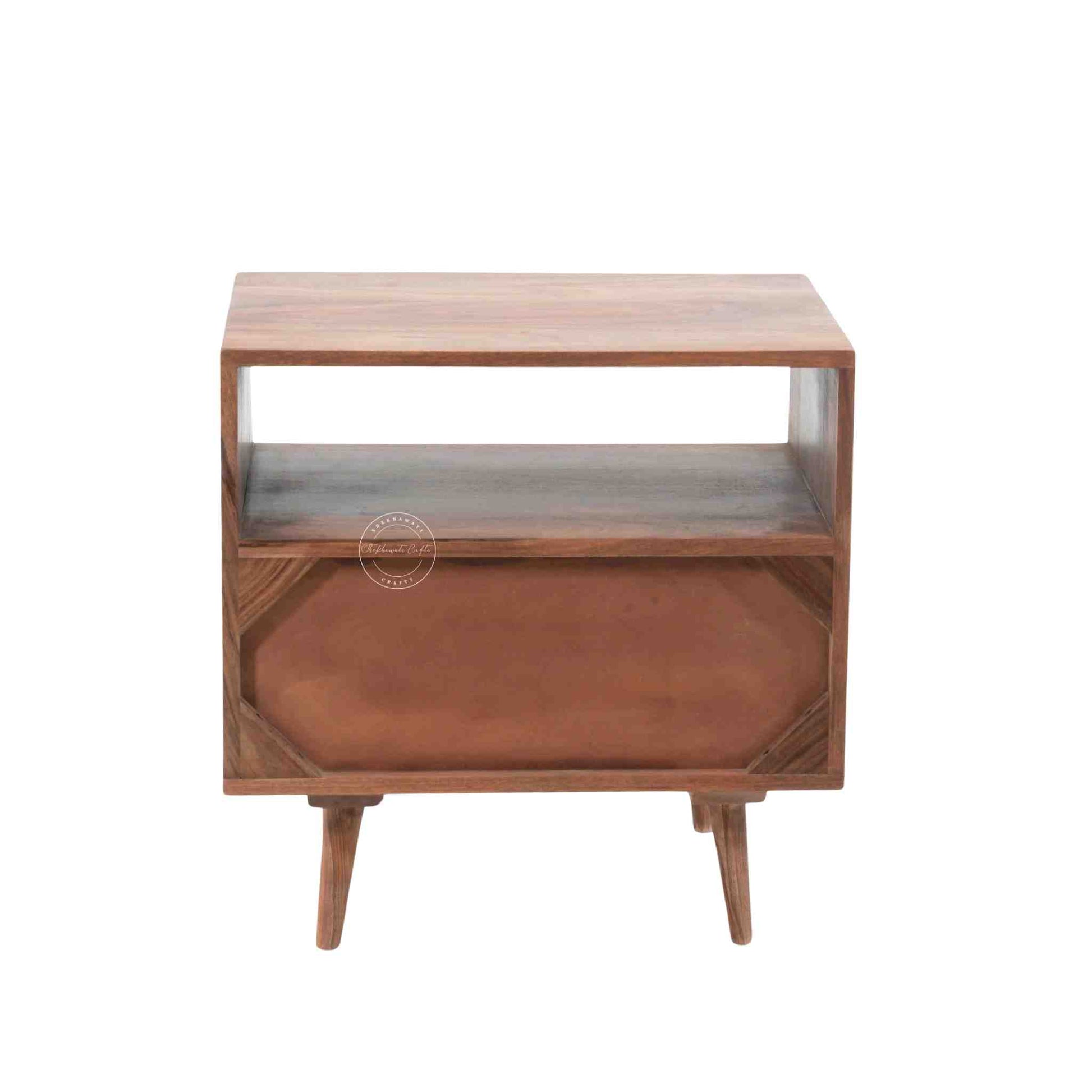 casa bedside table is handmade from sheesham wood and a natural finish with an open shelf and 1 drawer.