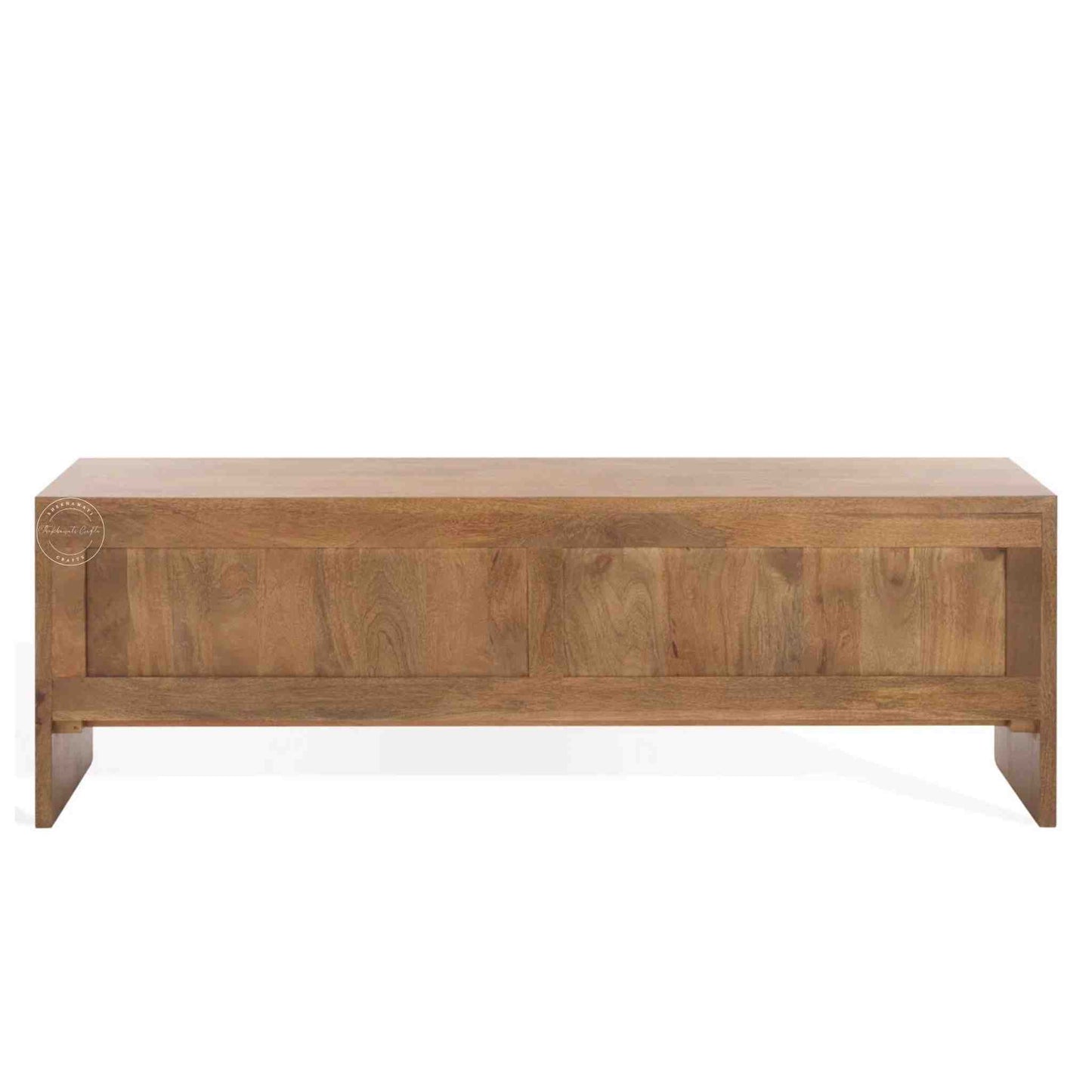 handmade Cove Solid Wood Media Cabinet is made from mango wood and a natural finish with 3 doors.