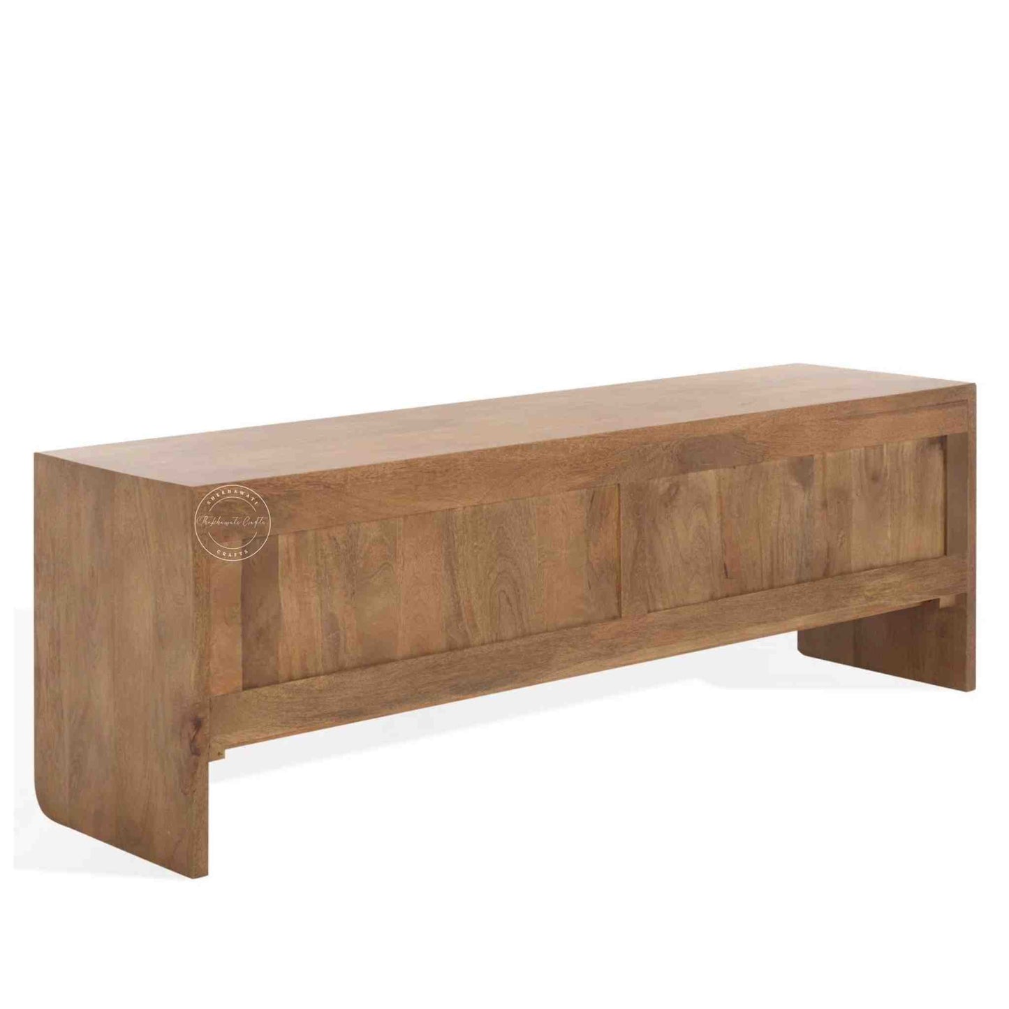 handmade Cove Solid Wood Media Cabinet is made from mango wood and a natural finish with 3 doors.