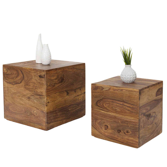Cube End Table made with Sheesham wood, honey finish, modern design, compact and versatile.