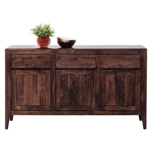 Devi Sideboard is handcrafted with Sheesham wood, carved edge design, 3 drawers and 3 doors.