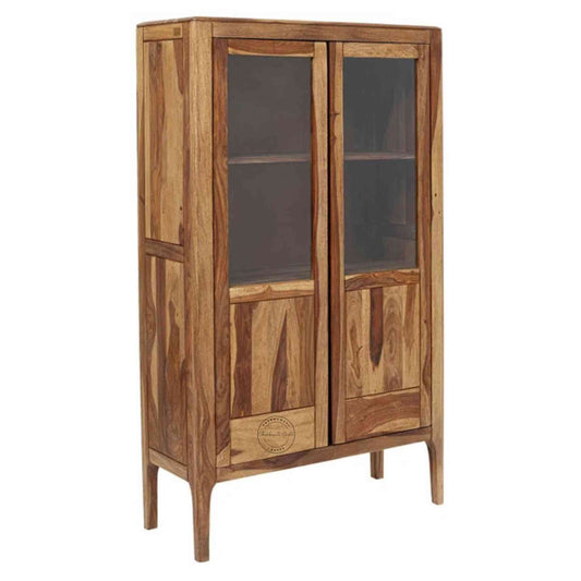 Dove Crockery Cabinet with solid Sheesham wood, natural wood finish, adjustable shelves, Sheesham wood panel doors, modern kitchen furniture