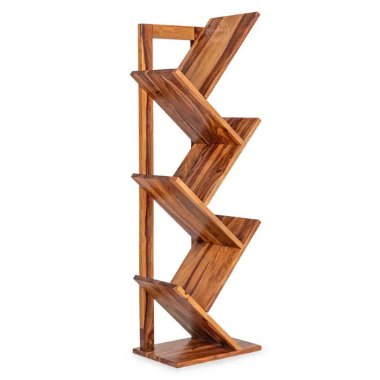 Druma bookshelf is handcrafted with sheesham wood and a natural finish. open Bookshelve for book showcase.