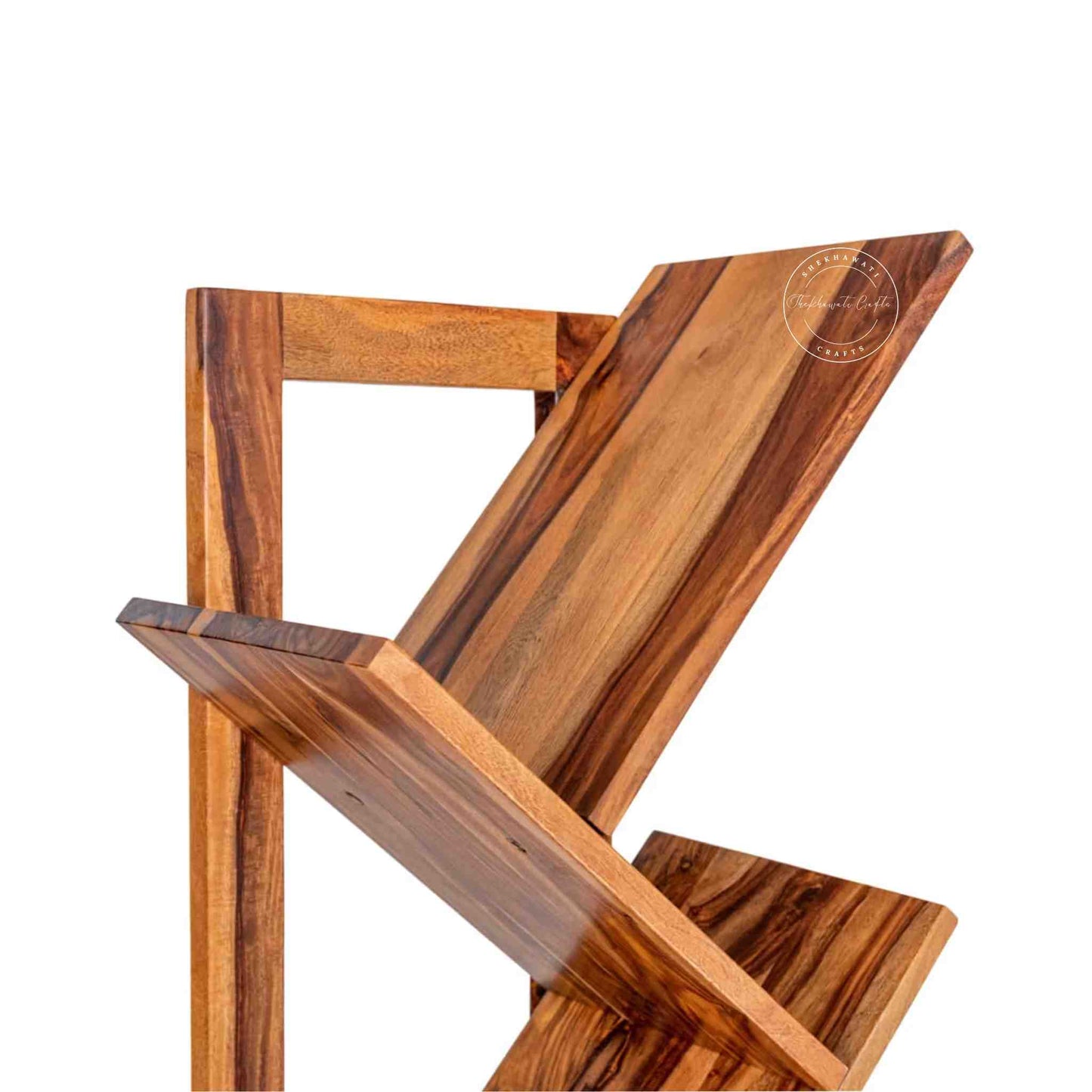 Druma bookshelf is handcrafted with sheesham wood and a natural finish. open Bookshelve for book showcase.