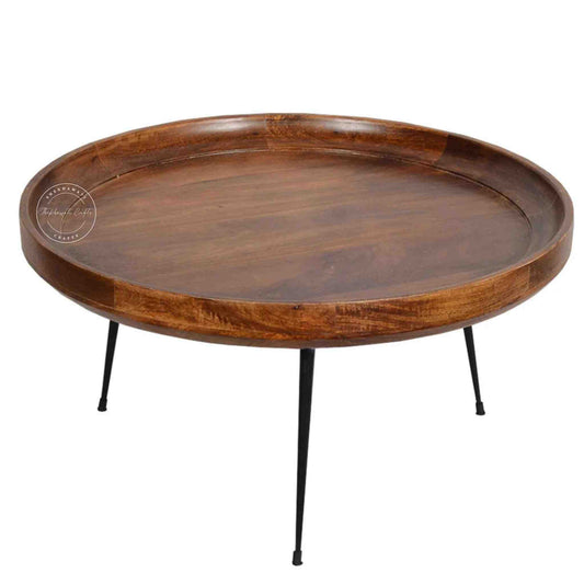 handcrafted Elanor Coffee Table made from sheesham wood and iron leg with round shape design.
