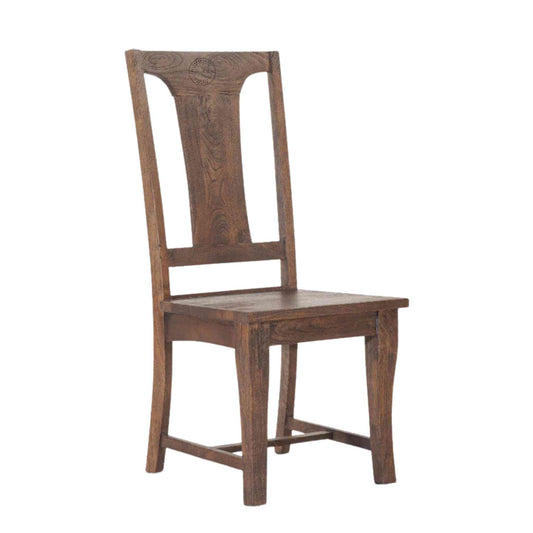 Ellen Chair is handcrafted from Sheesham wood with a walnut finish, featuring a vintage design wooden chair.