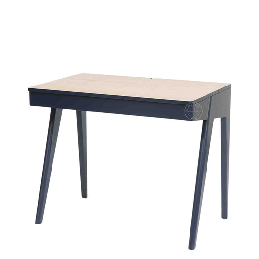 Emily Mango Wood Study Table with Magic Matte Blue finish, openable top with foldable legs.