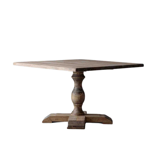 Europa dining table is handcrafted from sheesham wood with natural finish with square top and single leg design