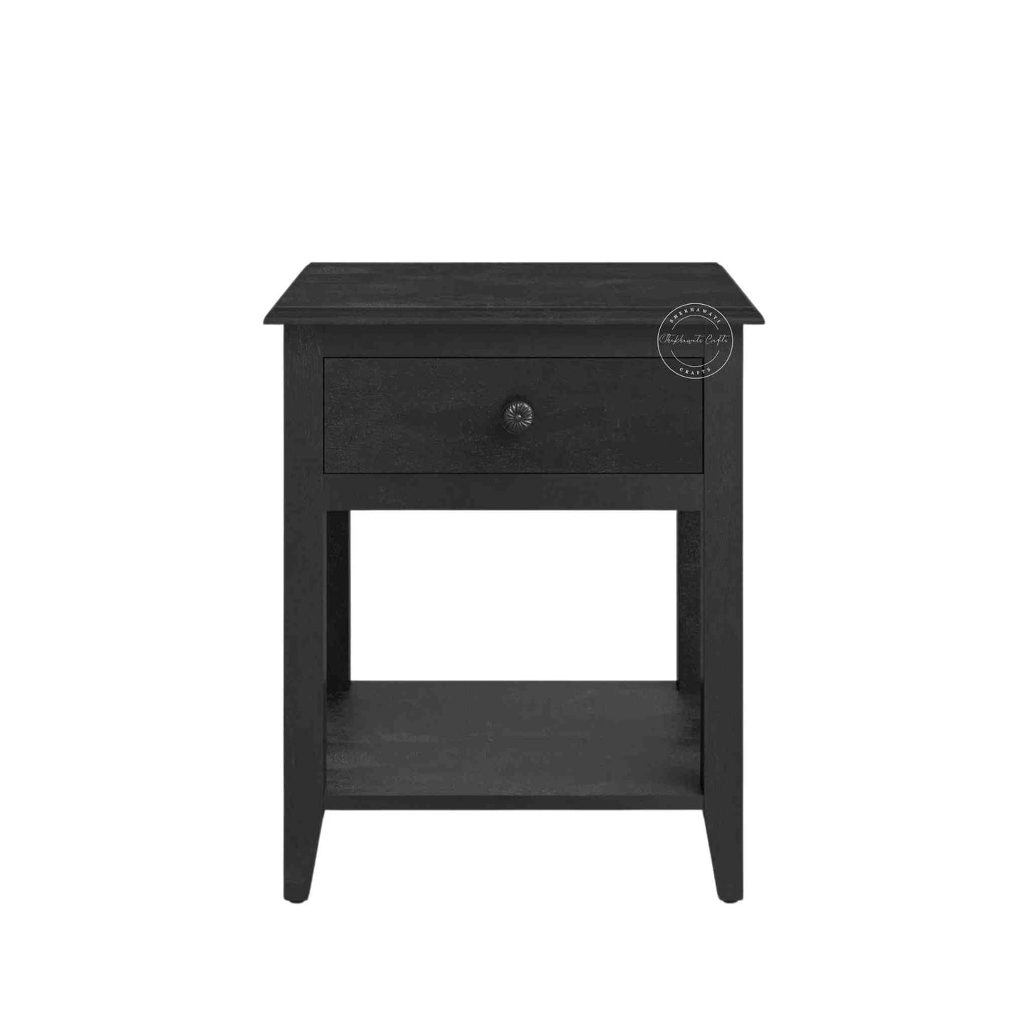 Evie bedside table is crafted from mango wood and a matte black finish.