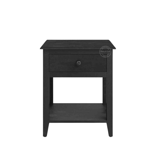 Evie bedside table is crafted from mango wood and a matte black finish.