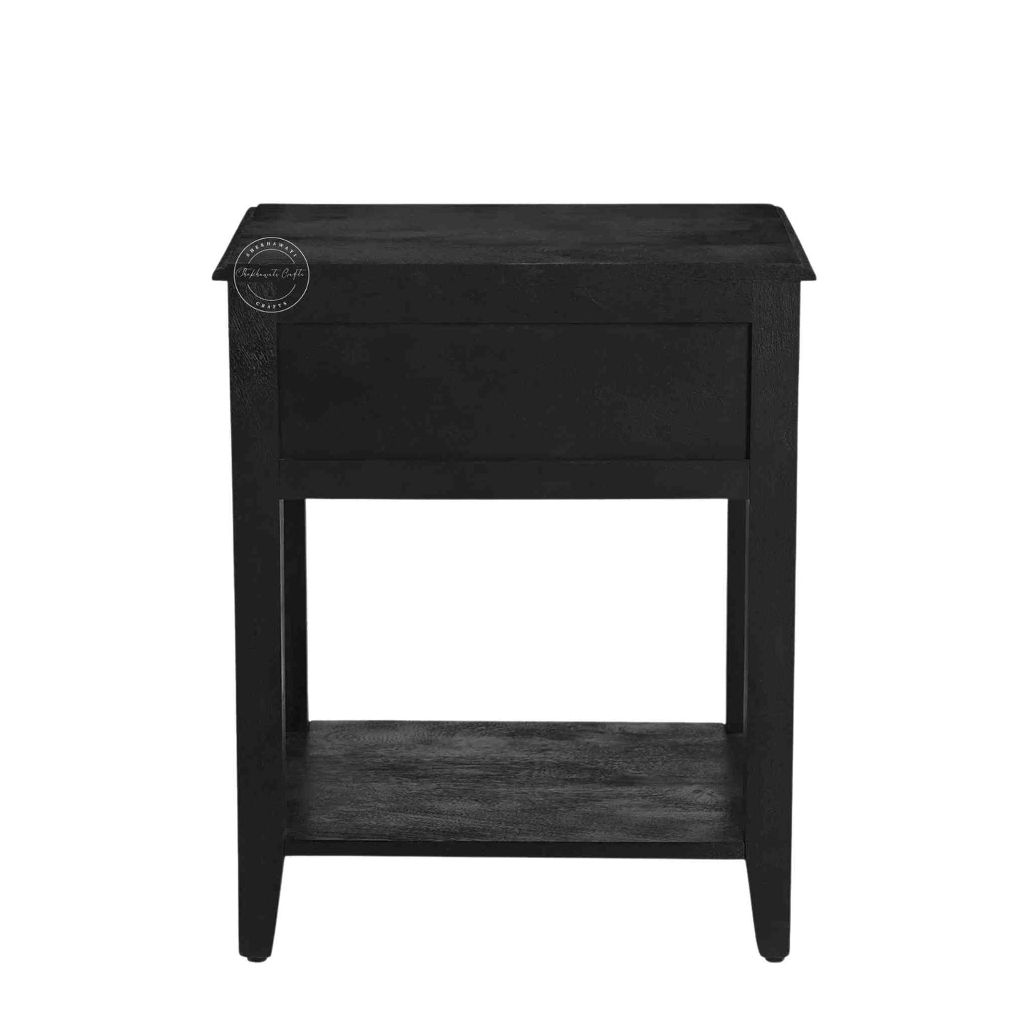 Evie bedside table is crafted from mango wood and a matte black finish.