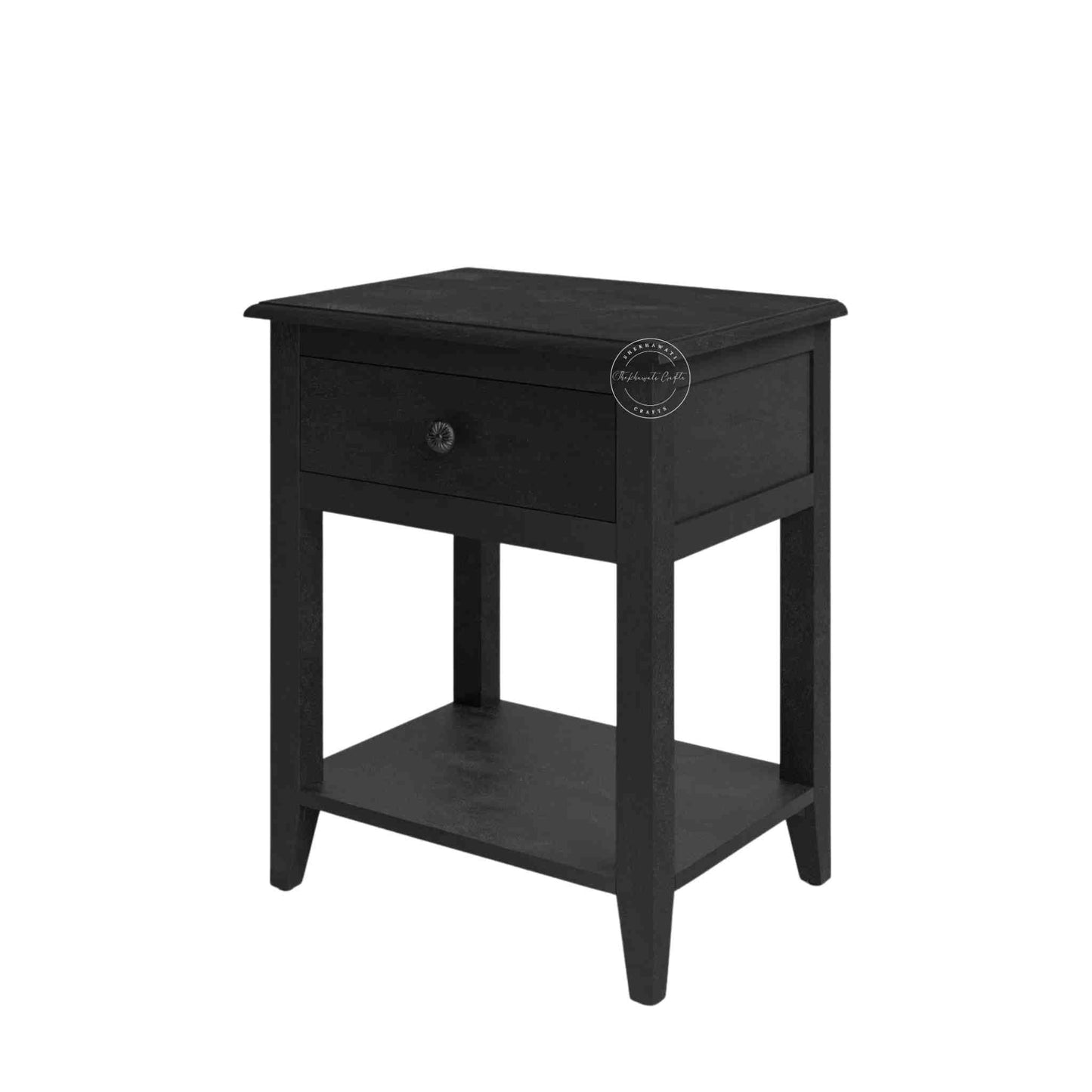 Evie bedside table is crafted from mango wood and a matte black finish.