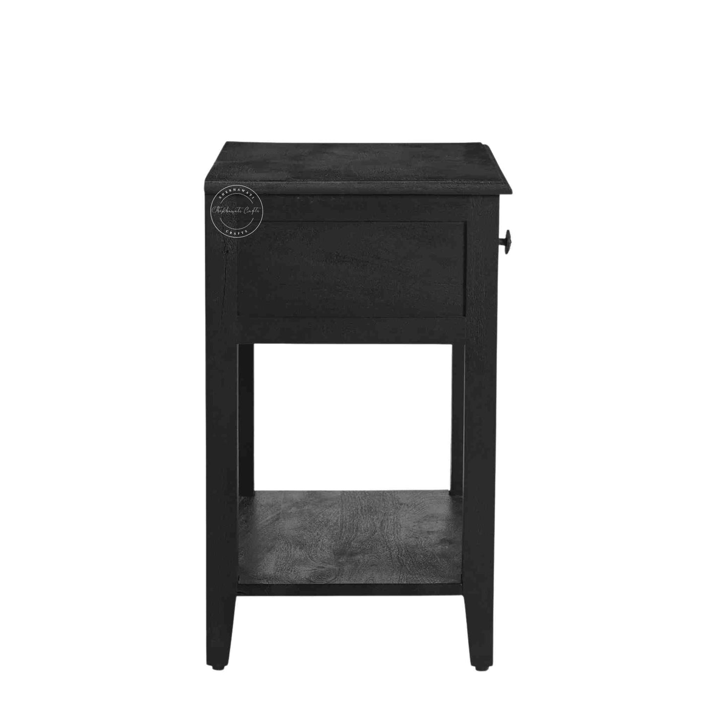 Evie bedside table is crafted from mango wood and a matte black finish.