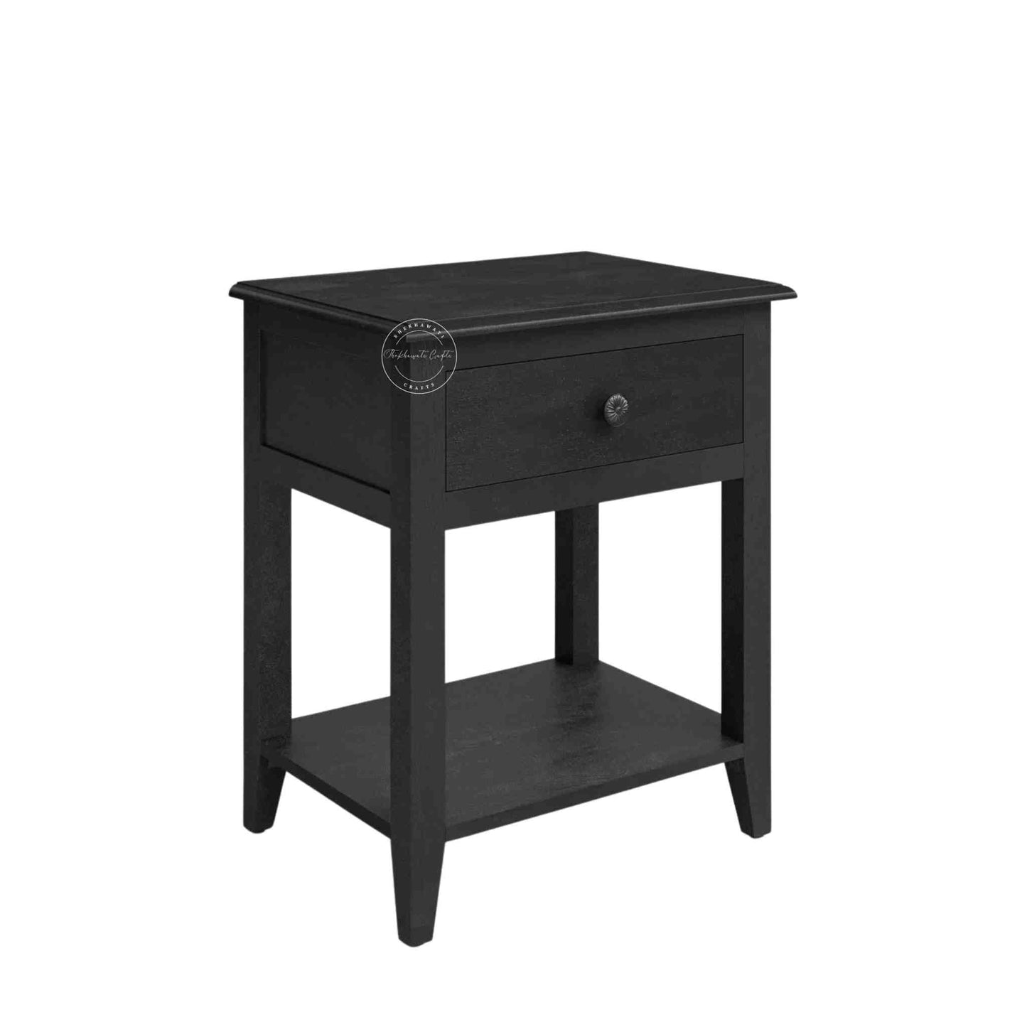 Evie bedside table is crafted from mango wood and a matte black finish.