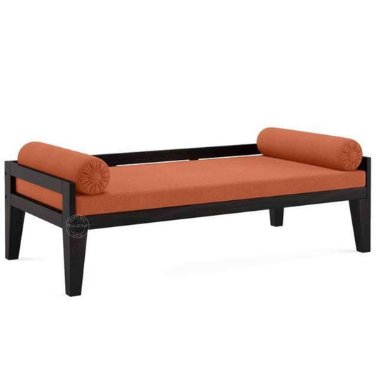Frag Daybed with solid Sheesham wood, saffron jute fabric, matte black finish and DIY design furniture.