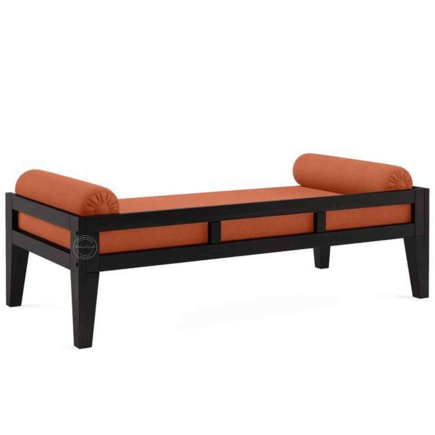 Frag Daybed with solid Sheesham wood, saffron jute fabric, matte black finish and DIY design furniture.