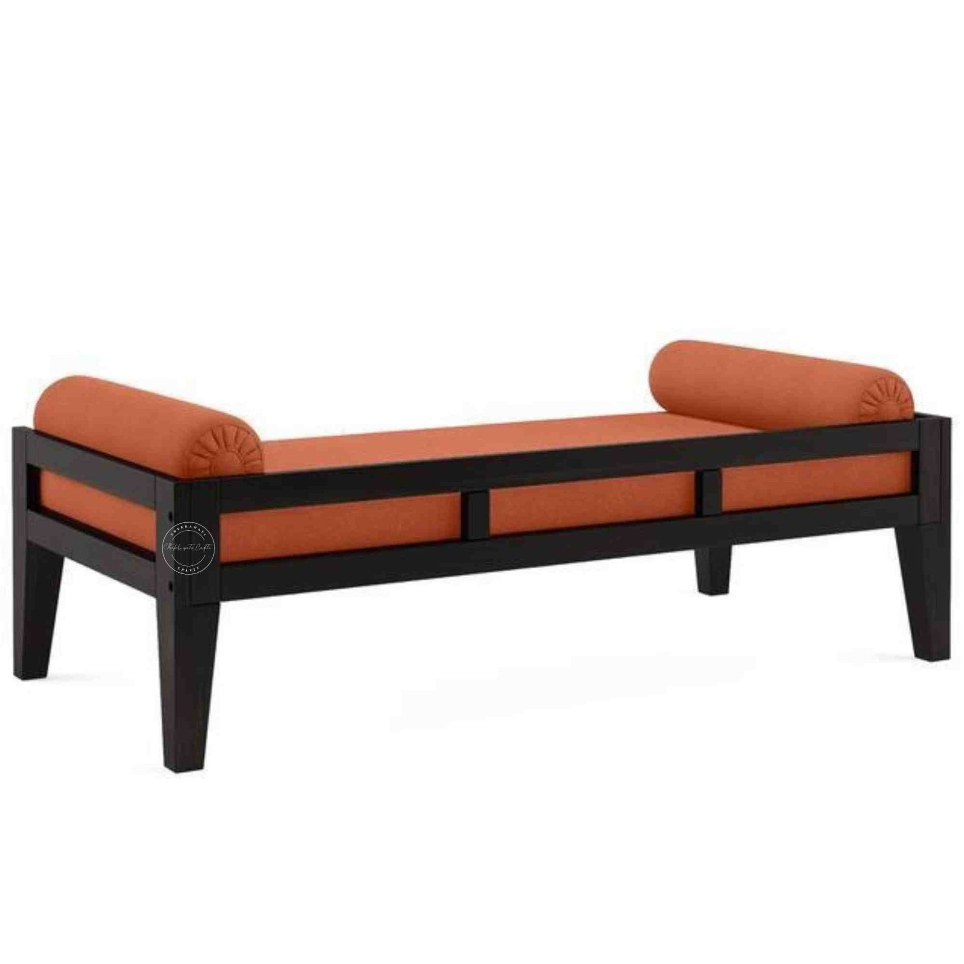 Frag Daybed with solid Sheesham wood, saffron jute fabric, matte black finish and DIY design furniture.